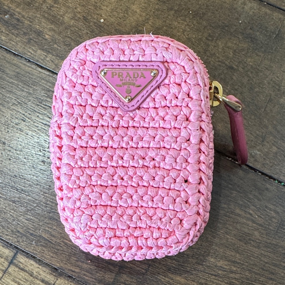 Prada Pink Woven Keychain Pouch